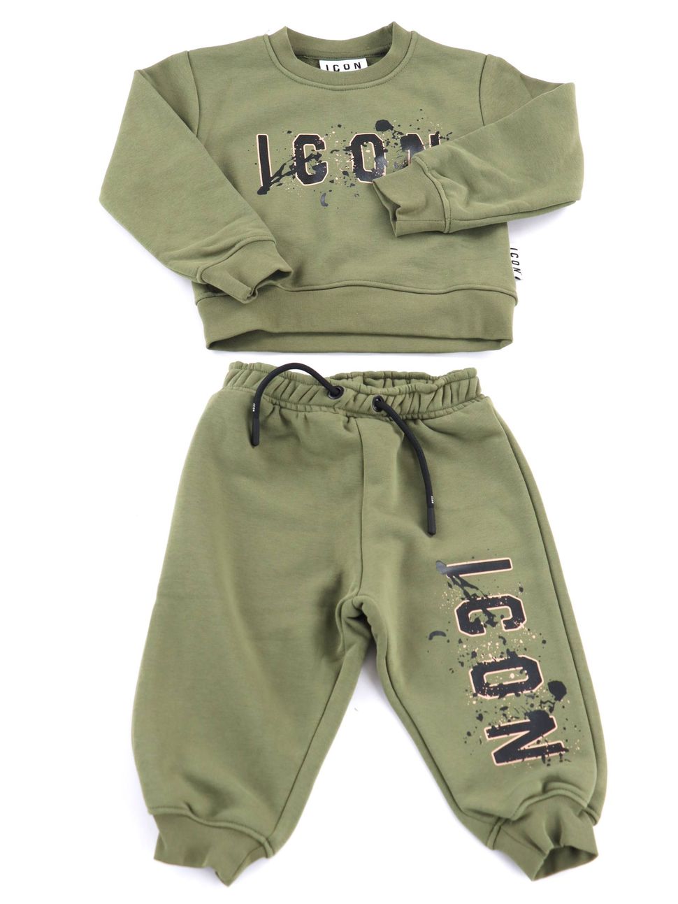 Tuta Verde Militare ICON Bambino 1-6 Anni | Completo Felpa e Pantalone con Logo a Contrasto