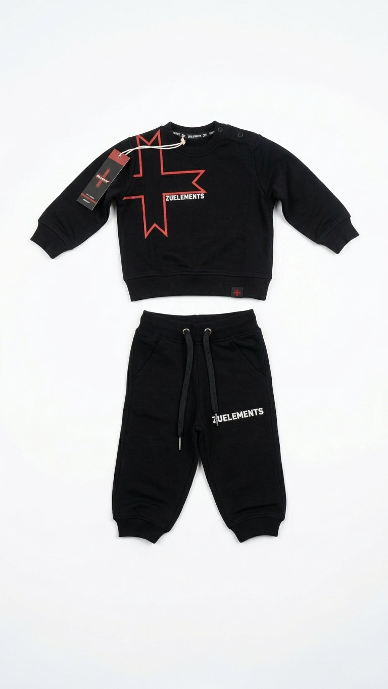 Tuta Zu Elements Bambino | Completo Sportivo Felpa Nera con Croce Rossa e Pantalone Coordinato