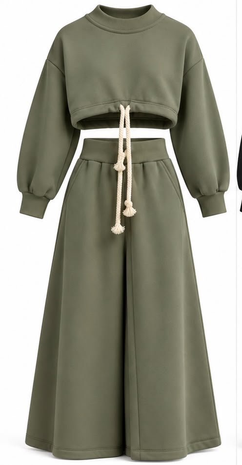Completo Coordinato MAVIE Donna | Felpa Crop Top Collo Alto e Pantalone Palazzo con Coulisse