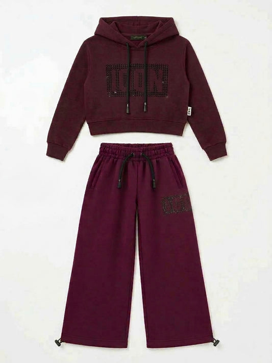 Tuta Bordeaux Icon Bambino e Ragazzo | Completo Icon Kids Felpa e Joggers Bordeaux