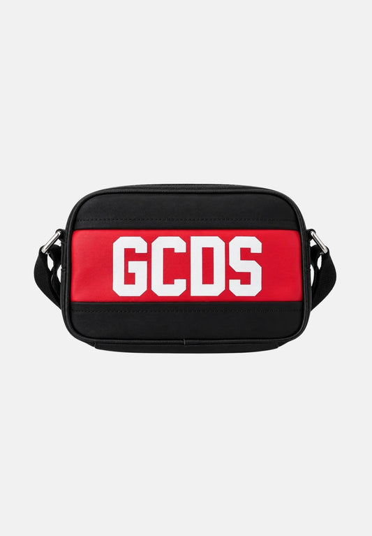 Borsa a Tracolla GCDS Camera Bag Nera e Rossa | Tessuto Tecnico con Maxi Logo Bianco