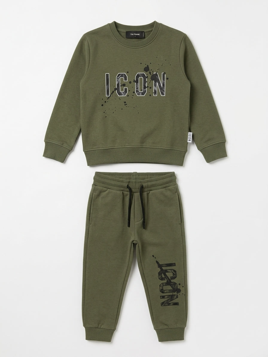 Tuta Aerea e Felpata Icon Bambino Verde Muschio | Completo Icon Kids Felpa Girocollo e Joggers
