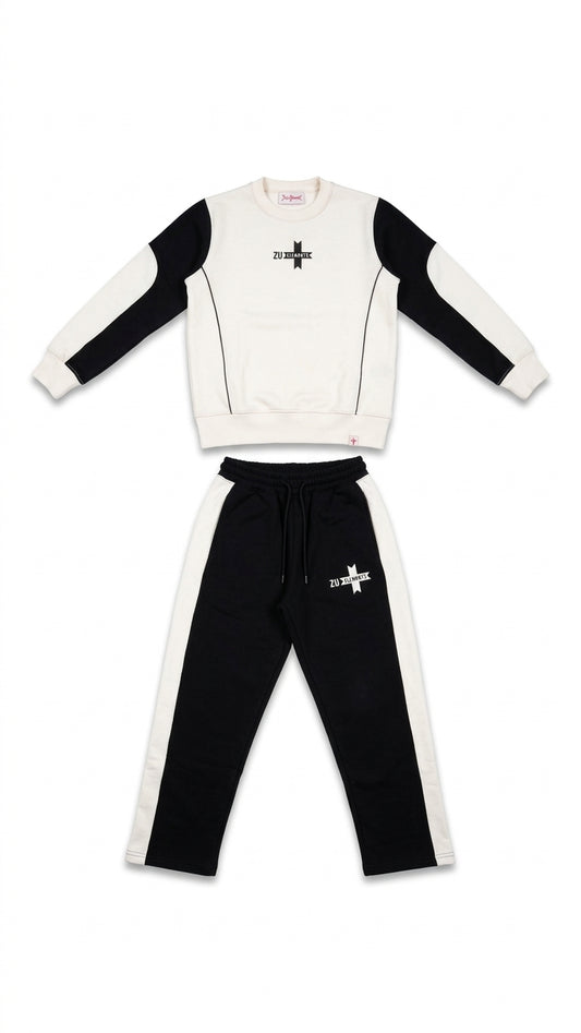 Tuta Sportiva ZU Elements Bambino e Ragazzo | Completo Bianco e Nero con Logo su Petto e Gamba