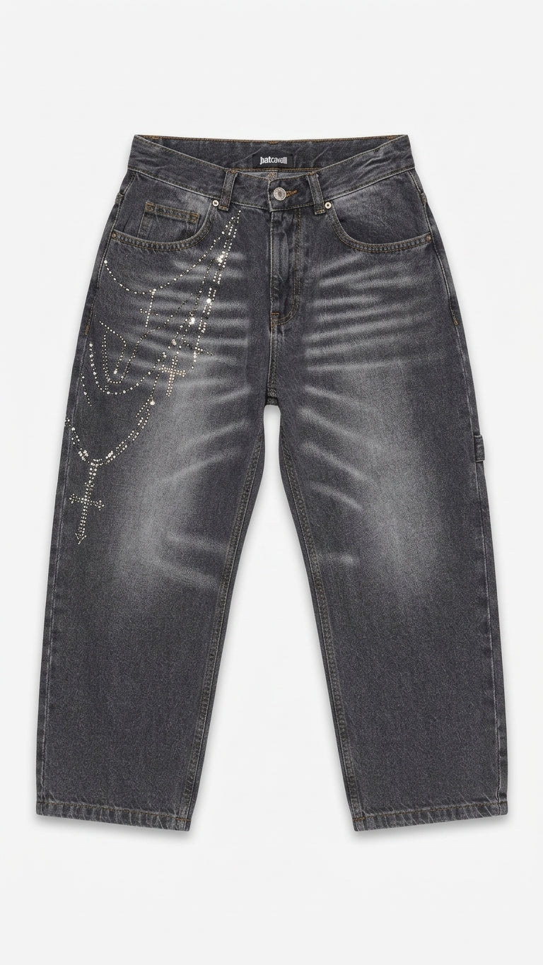 Jeans Baggy Grigi JSP Bambino e Ragazzo | Denim Delavé a Vita Alta con Vestibilità Oversize