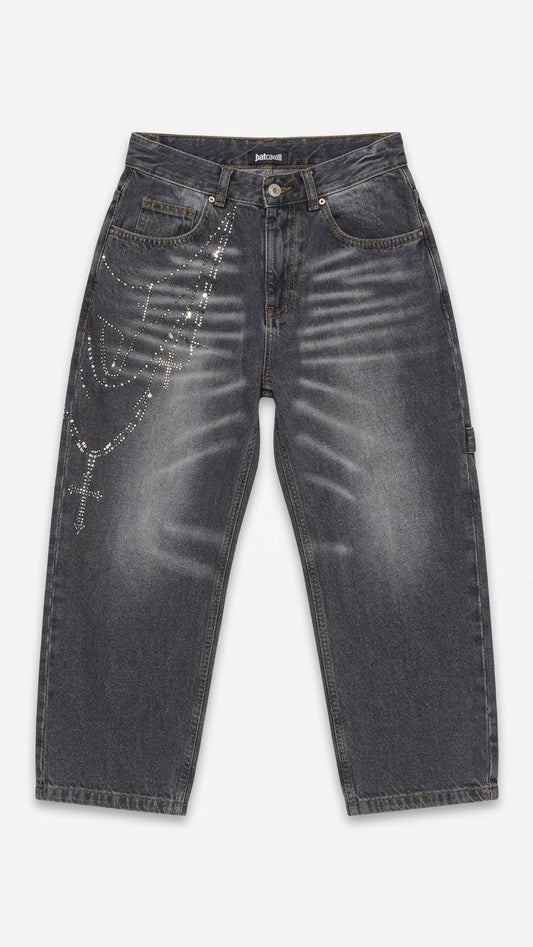 Jeans Baggy Grigi JSP Bambino e Ragazzo | Denim Delavé a Vita Alta con Vestibilità Oversize