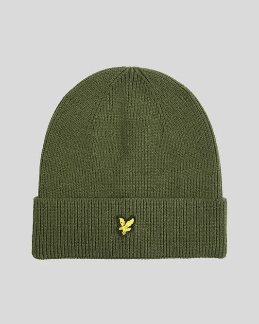 Berretto Lyle & Scott in Maglia a Coste | Cappello con Risvolto e Logo Aquila Gialla Ricamato – Unisex Adulto e Bambino