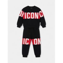 Tuta Bambino ICON in Cotone Felpato 1-6 Anni | Completo Nero con Fascia Rossa e Logo Bianco